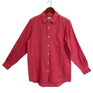 Pure & Simple Button Up Shirt Women Small Coral Linen Tunic Preppy Office Casual
